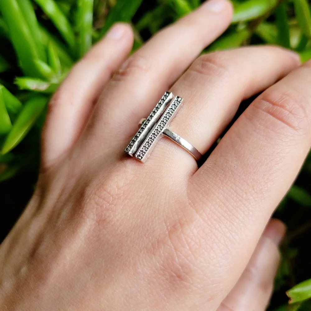 New Classic Silver Simple Dainty Double Bar Ring Band